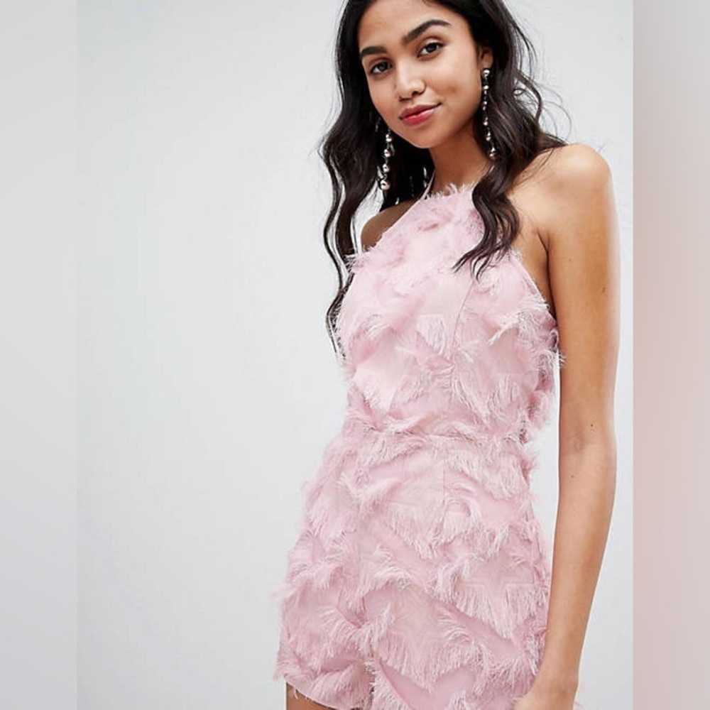 Missguided Pink Fringe Cami Romper size US 6
